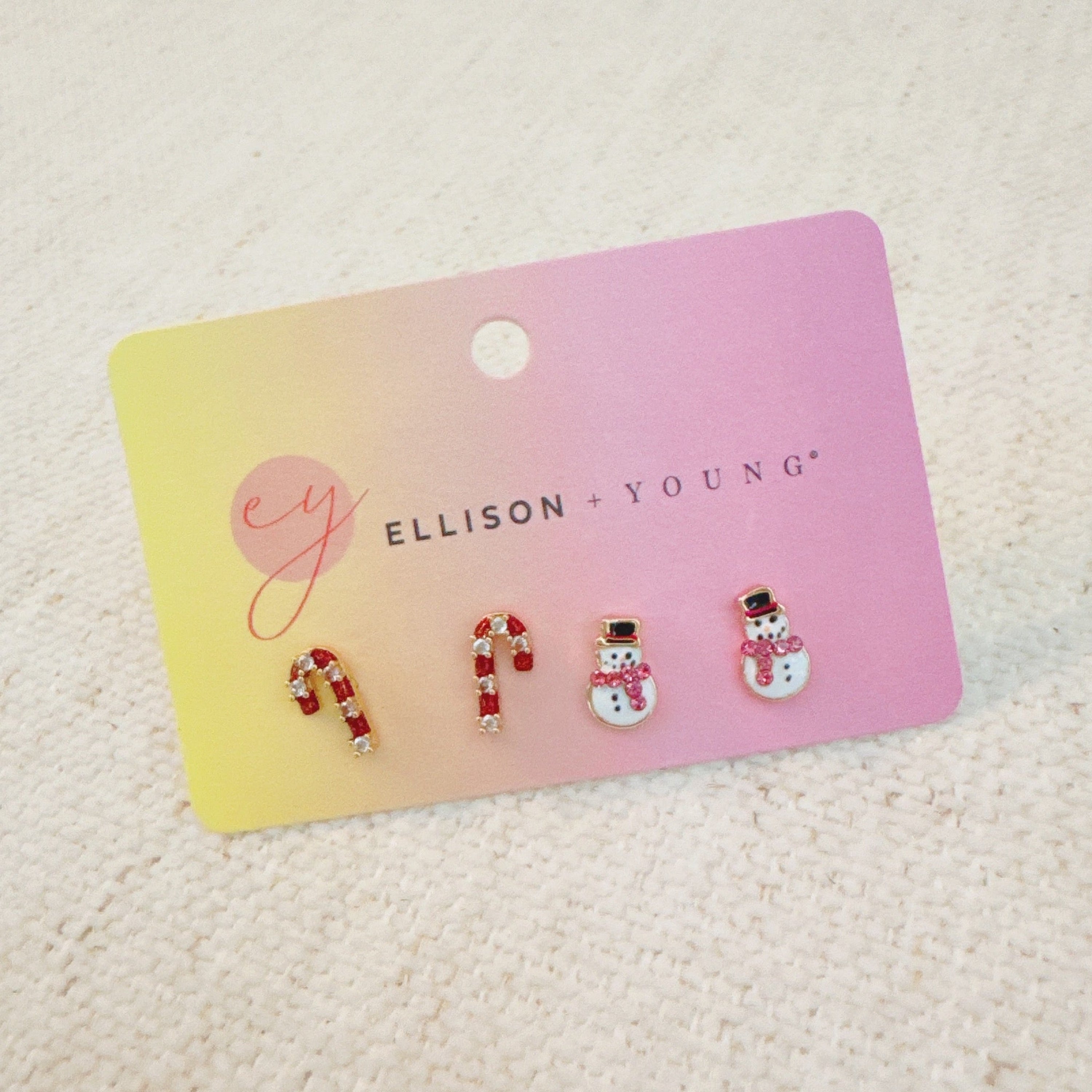 Candy Cane & Snowman Stud Earring Set Of 2 - Holiday Sparkle