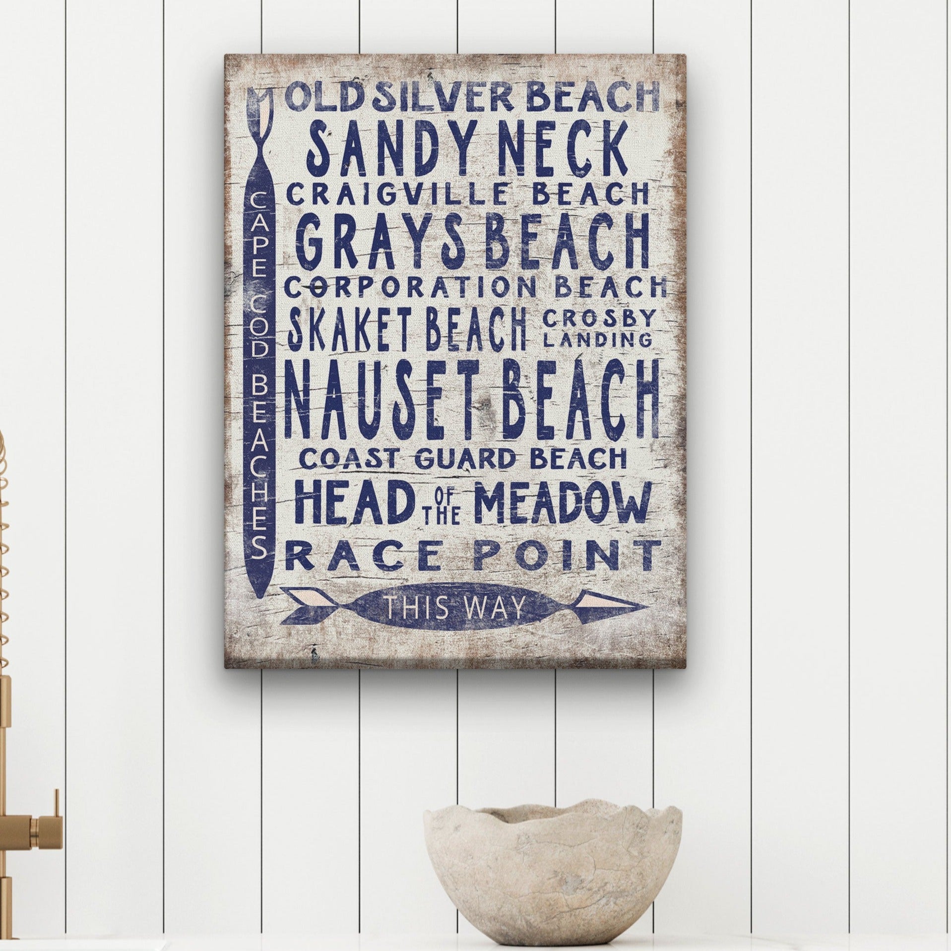 Coastal Vintage Cape Cod Beach Directional Wall Art Sign