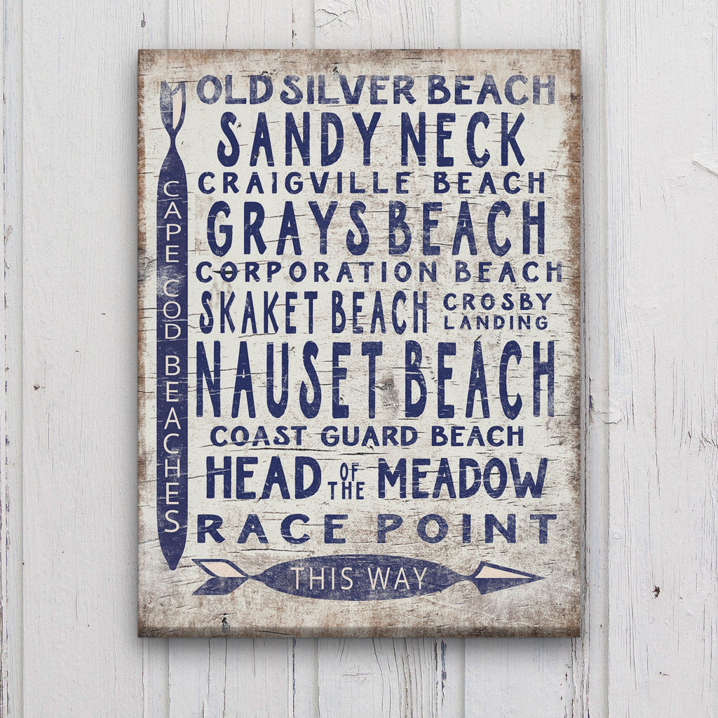 Coastal Vintage Cape Cod Beach Directional Wall Art Sign
