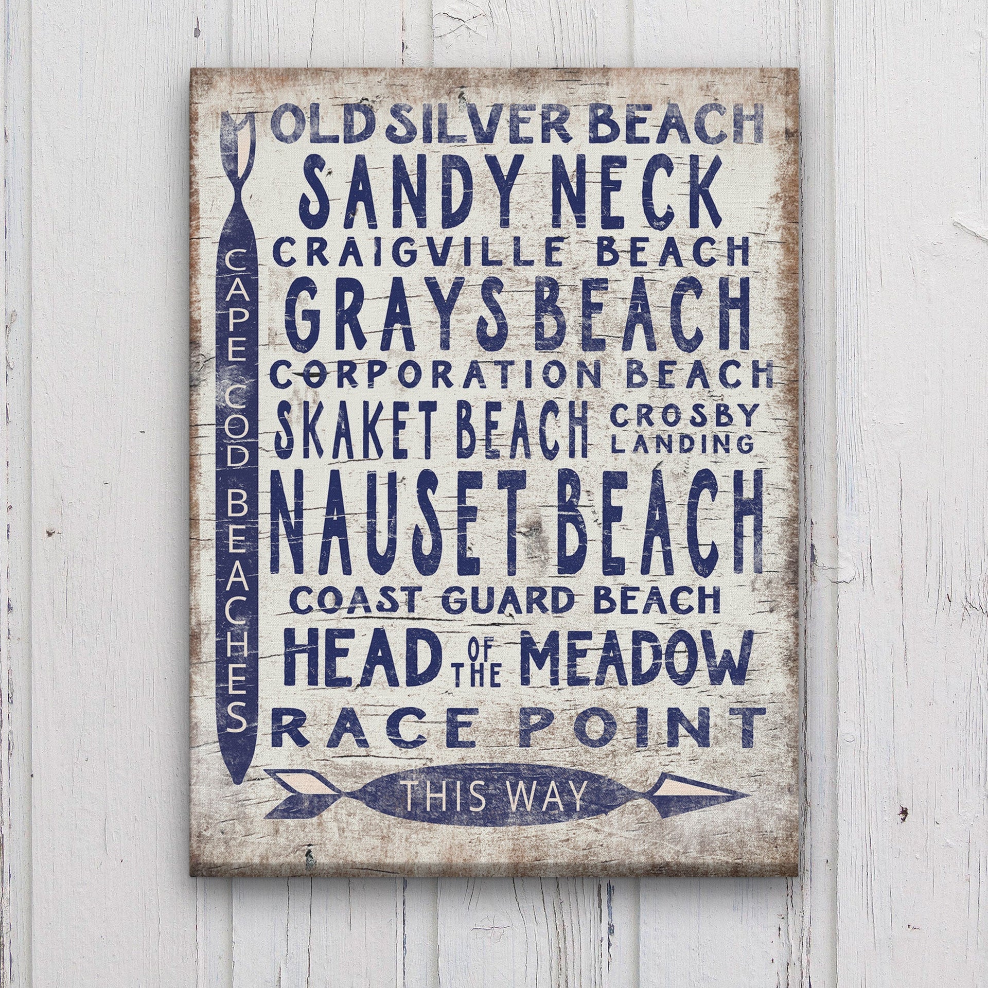 Coastal Vintage Cape Cod Beach Directional Wall Art Sign