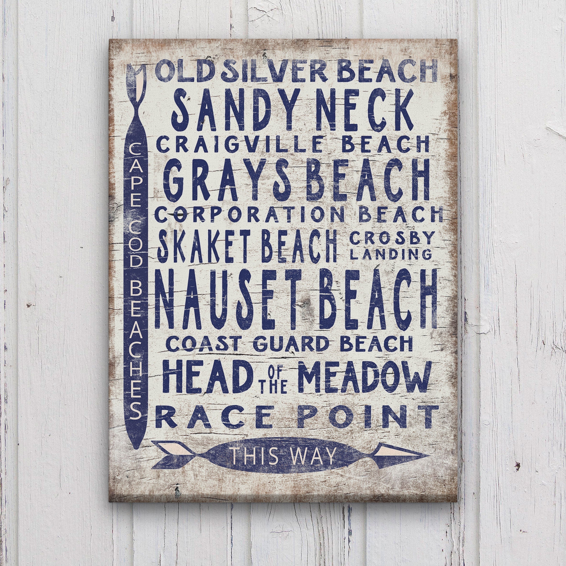 Coastal Vintage Cape Cod Beach Directional Wall Art Sign