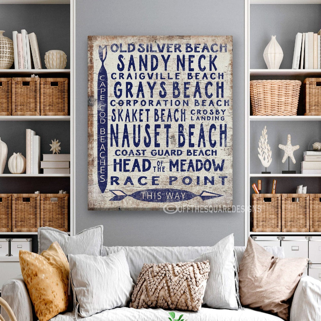 Coastal Vintage Cape Cod Beach Directional Wall Art Sign