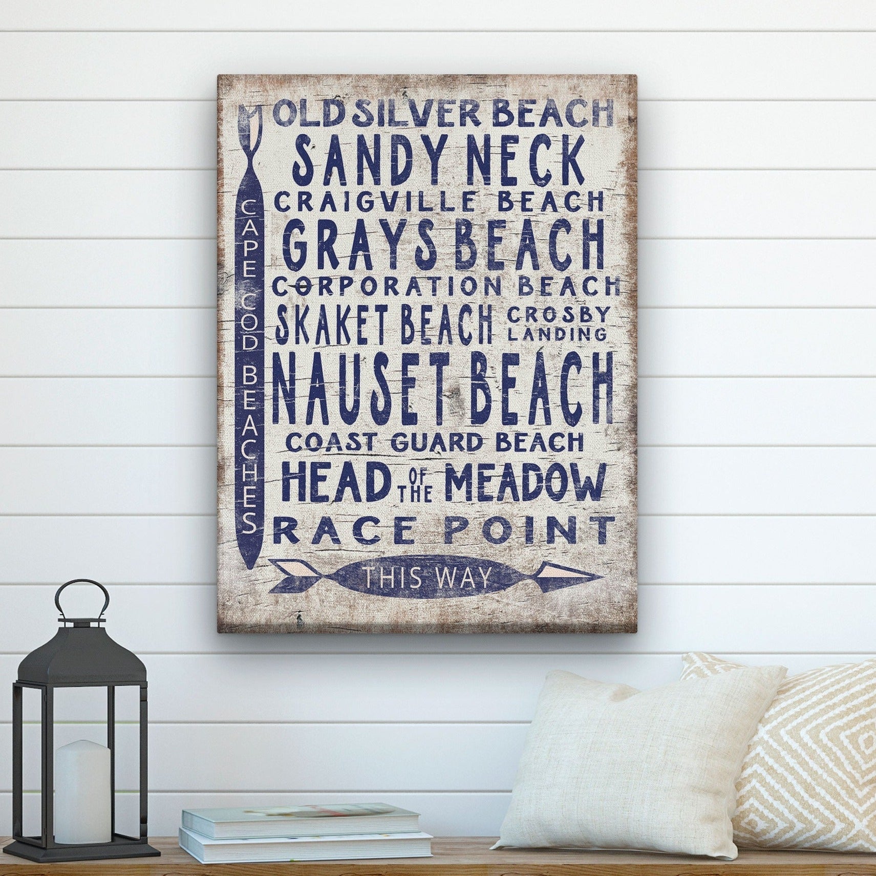 Coastal Vintage Cape Cod Beach Directional Wall Art Sign