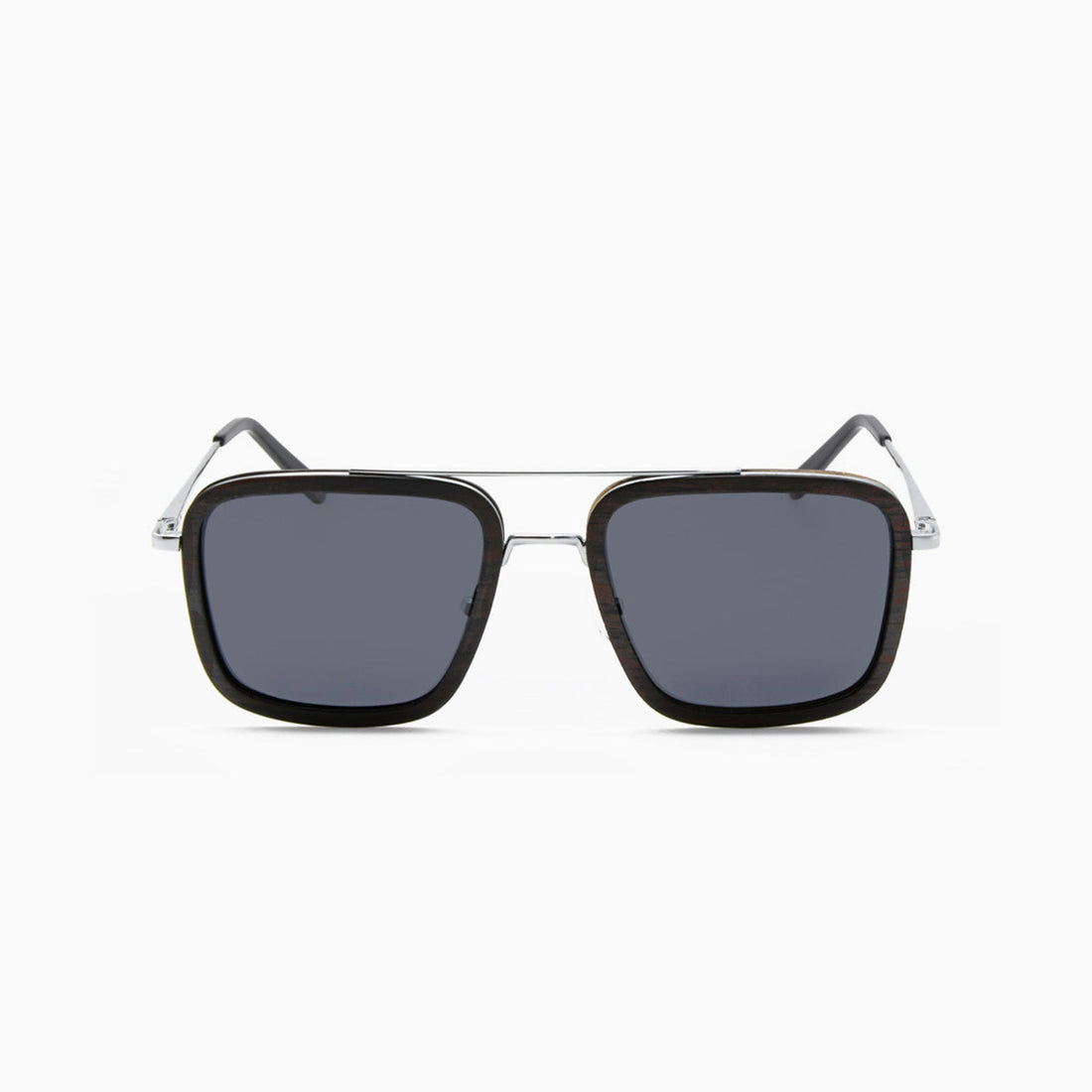 Captiva Angular Aviator Sunglasses with Wood Rim Accents