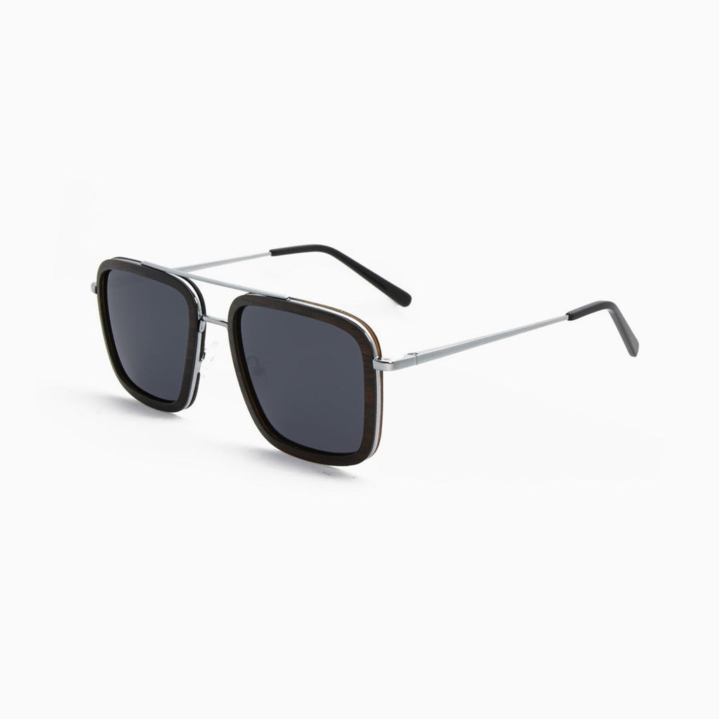 Captiva Angular Aviator Sunglasses with Wood Rim Accents