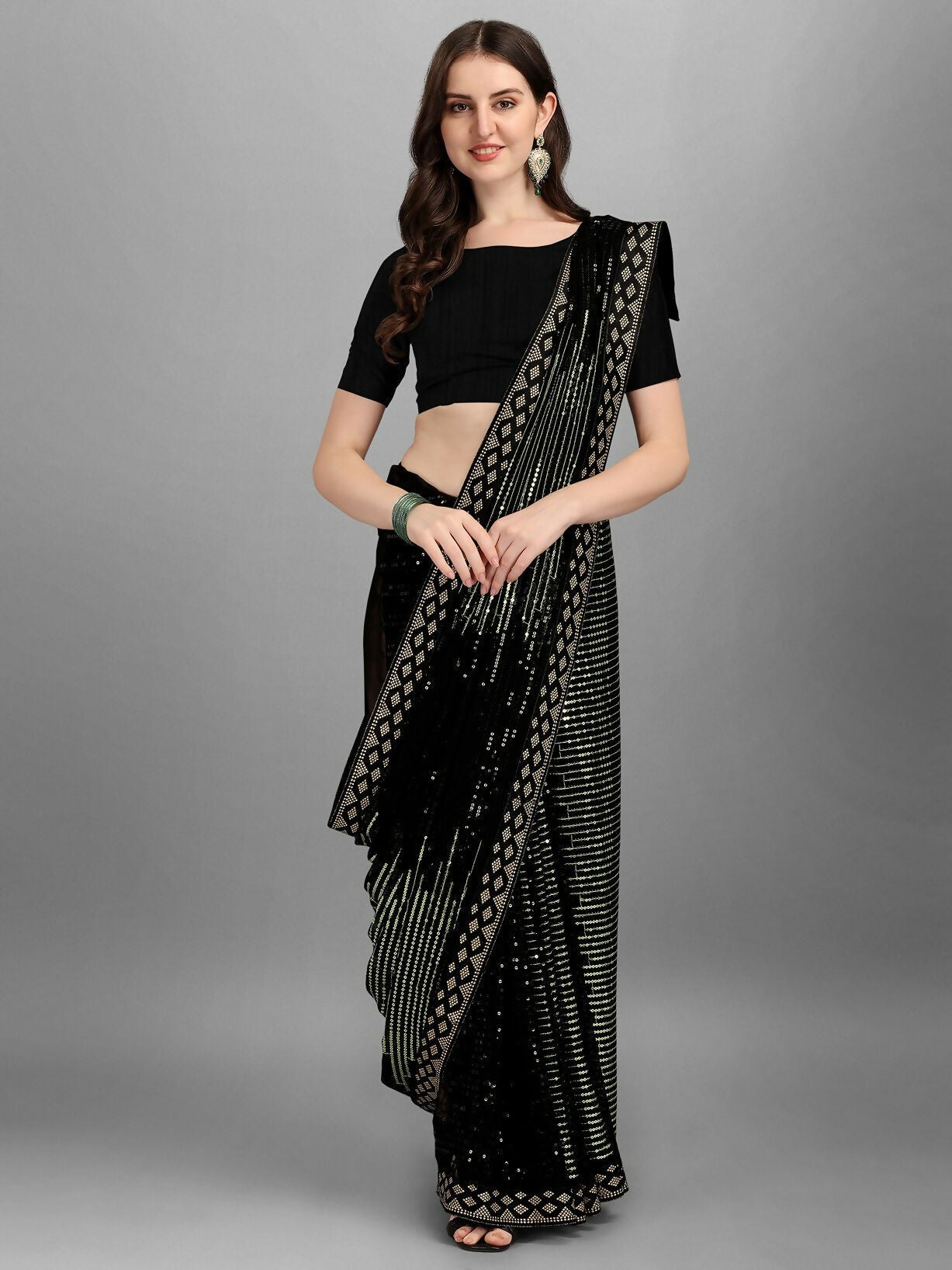 Black Georgette Embroidered Party Wear Saree