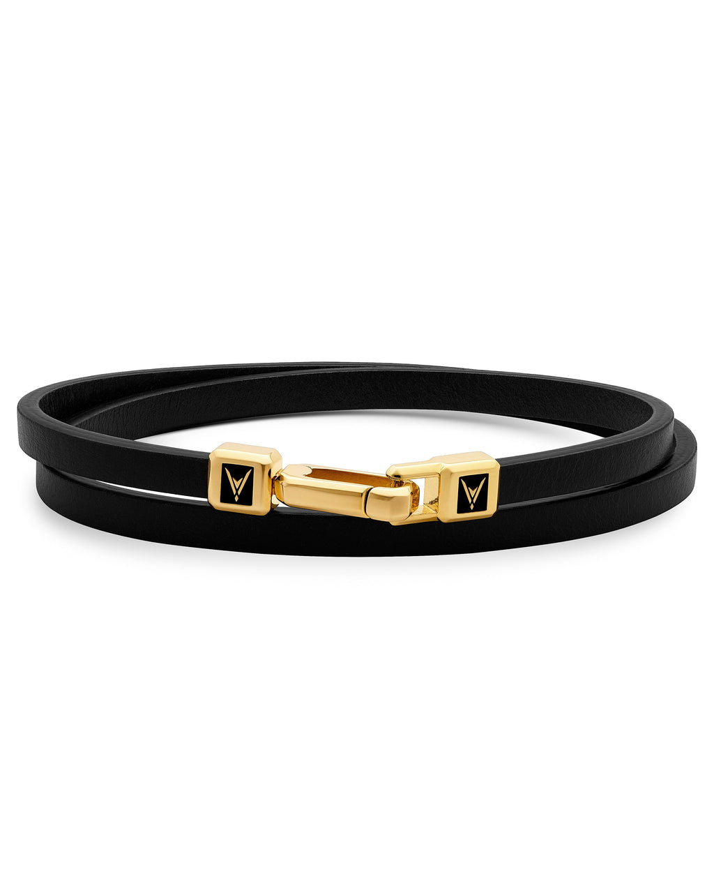 The Hitch Double Wrap Leather Bracelet in Black and Gold