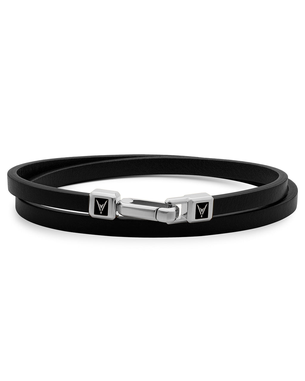The Hitch Double Wrap Leather Bracelet in Black and Silver