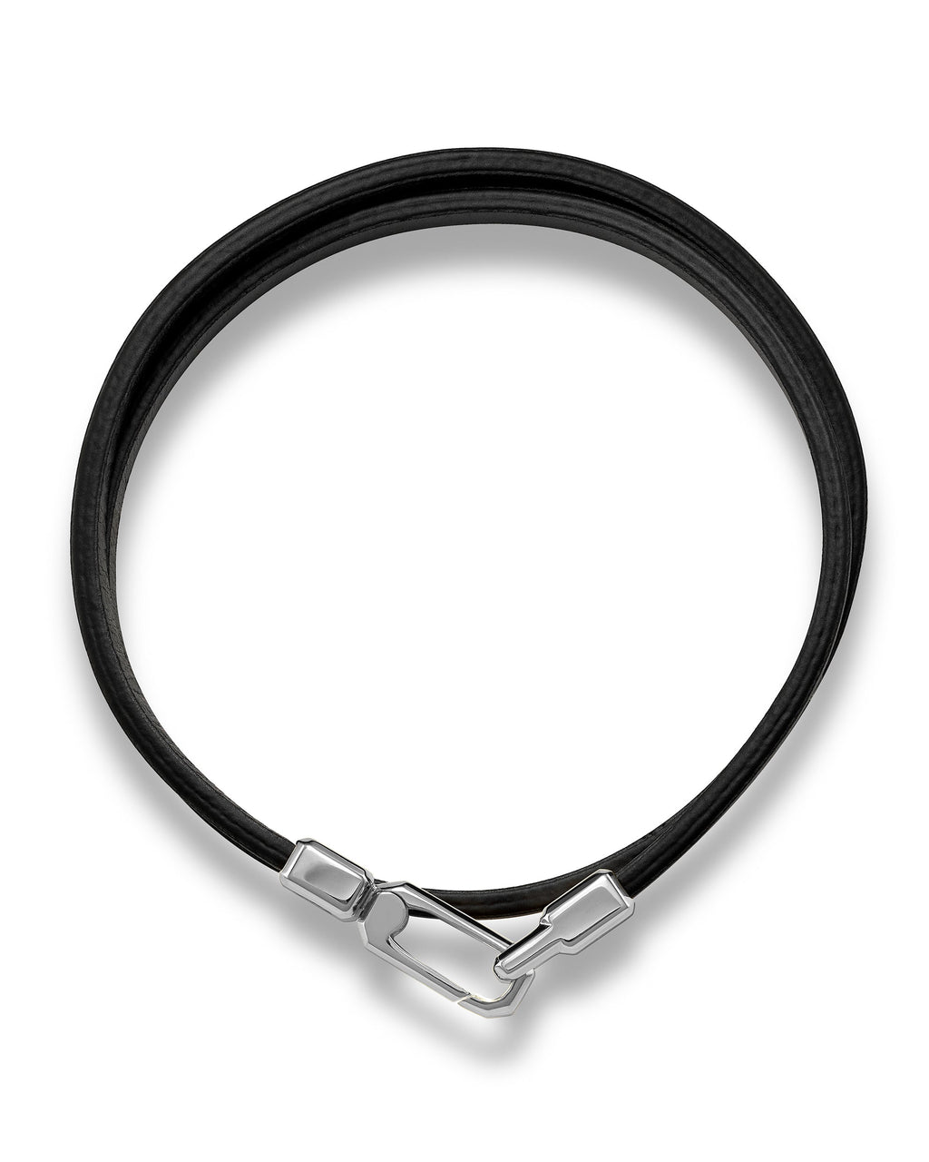 The Hitch Double Wrap Leather Bracelet in Black and Silver