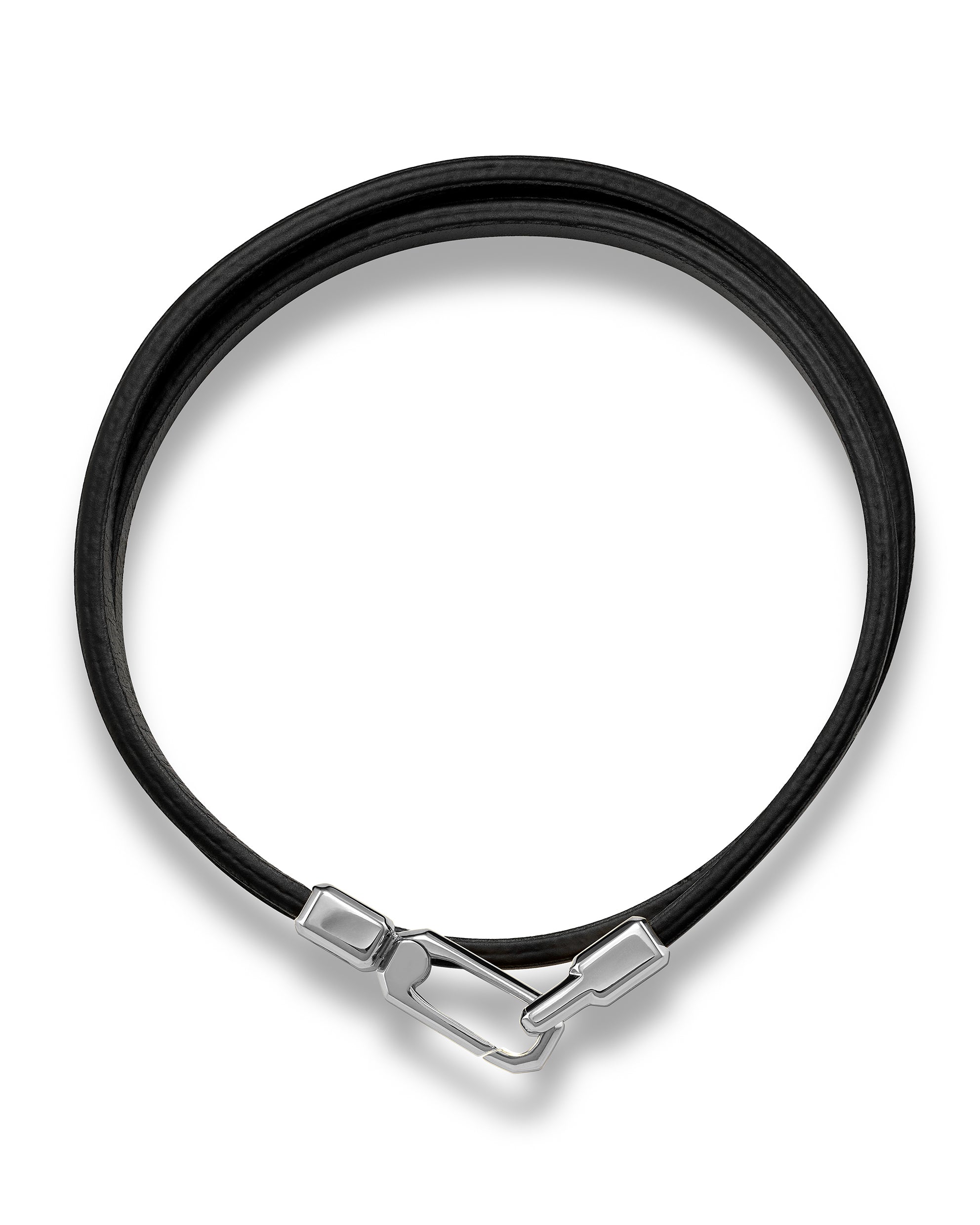 The Hitch Double Wrap Leather Bracelet in Black and Silver