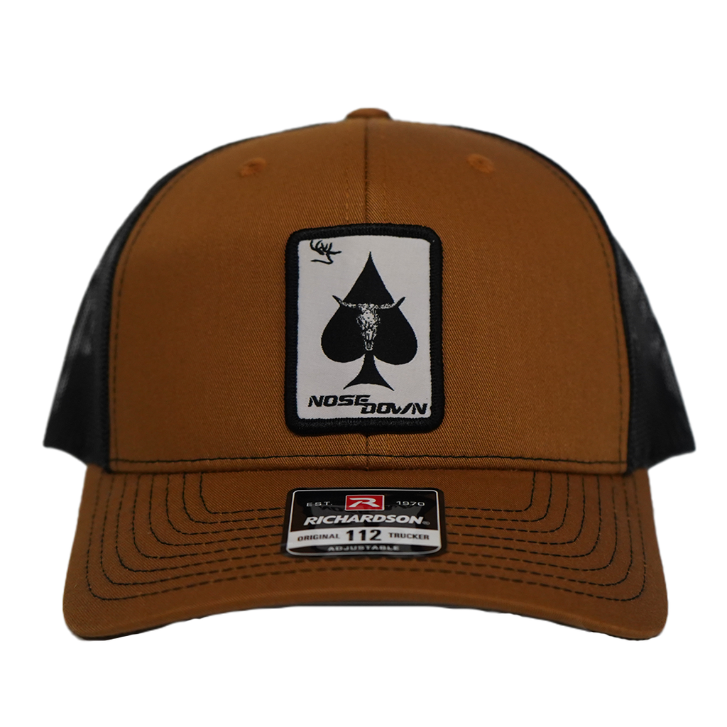 A stylish spade-logo baseball cap by Nose Down Deer Scents for everyday wear