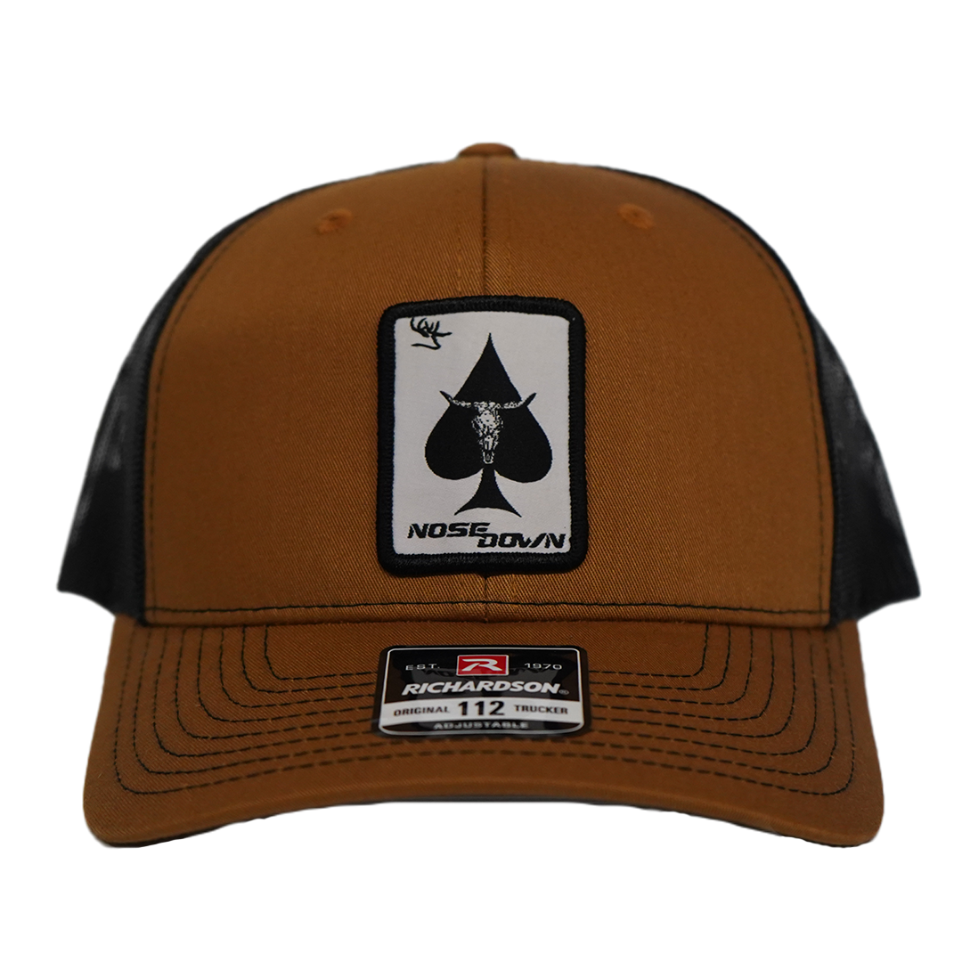 A stylish spade-logo baseball cap by Nose Down Deer Scents for everyday wear