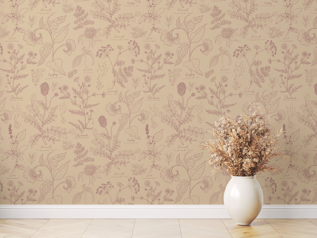 Caraway Floral Wallpaper in Green, White and Terracotta