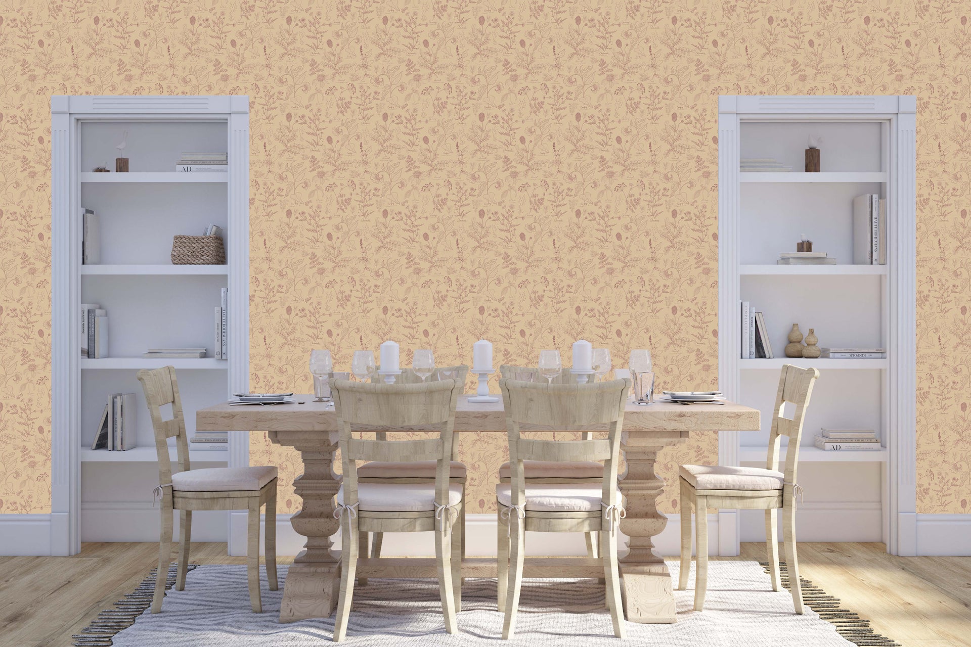 Caraway Floral Wallpaper in Green, White and Terracotta