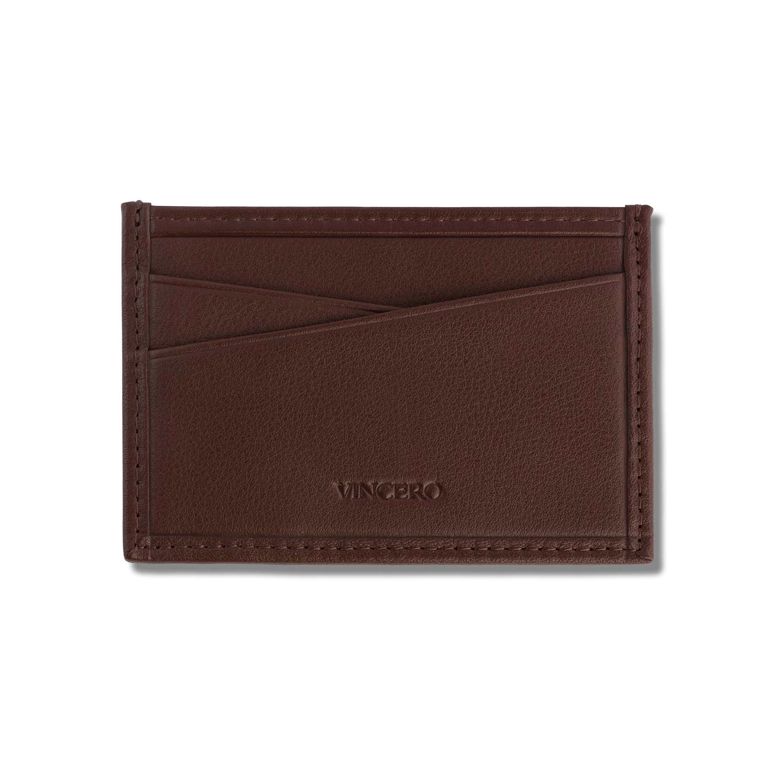 Slim Card Sleeve wallet in Mocha top-grain Italian leather with two card slots and bill compartment
