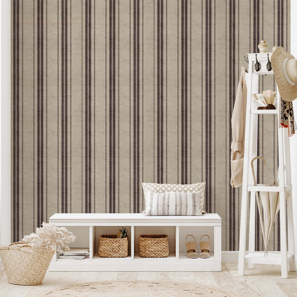 Carter Striped Removable Wallpaper in Beige and Dark Brown