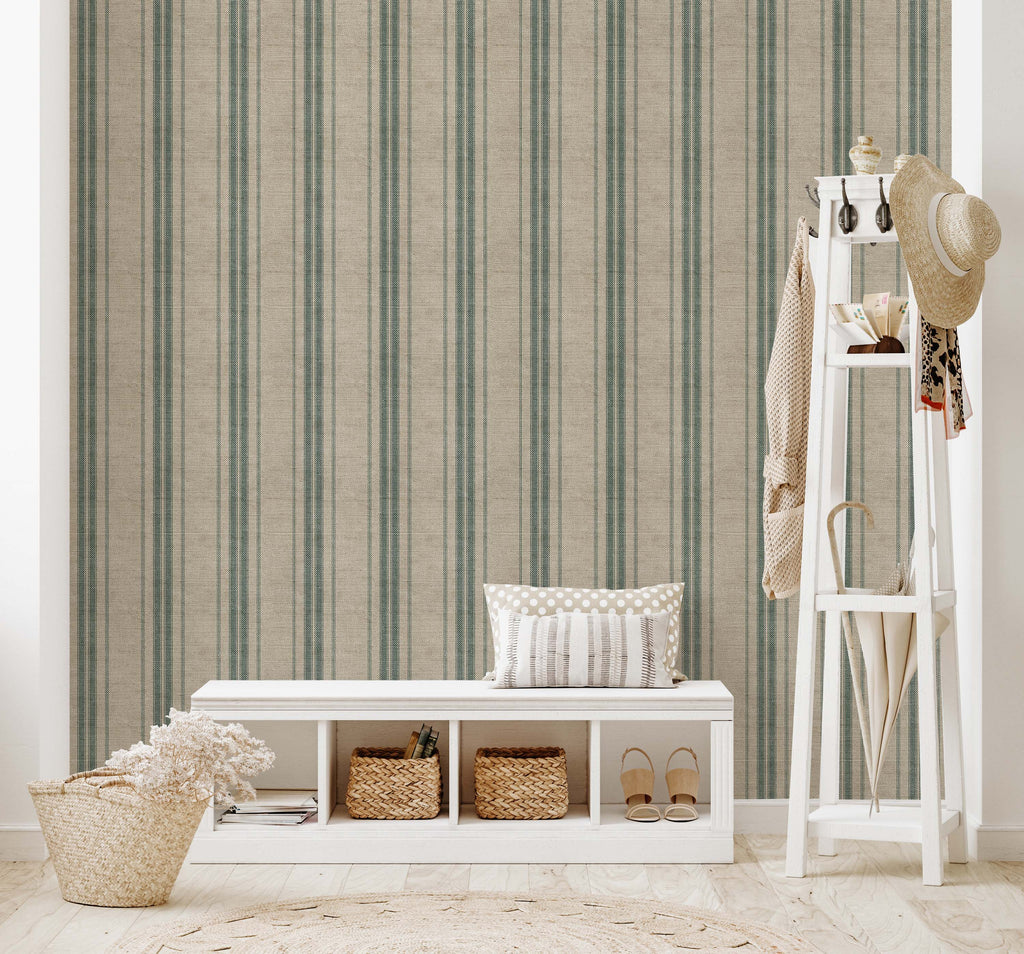 Carter Striped Removable Wallpaper in Beige and Dark Brown