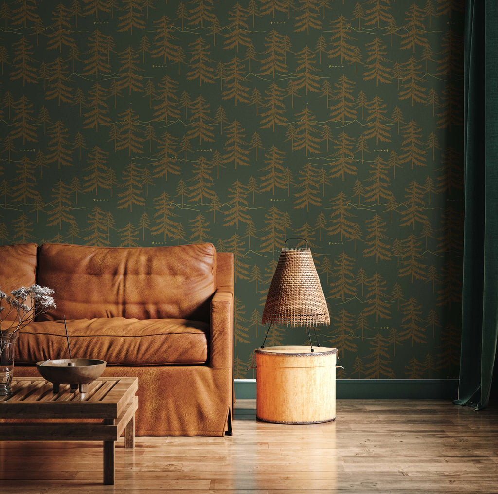 Cascade Nature-Inspired Wallpaper in Olive Green and White