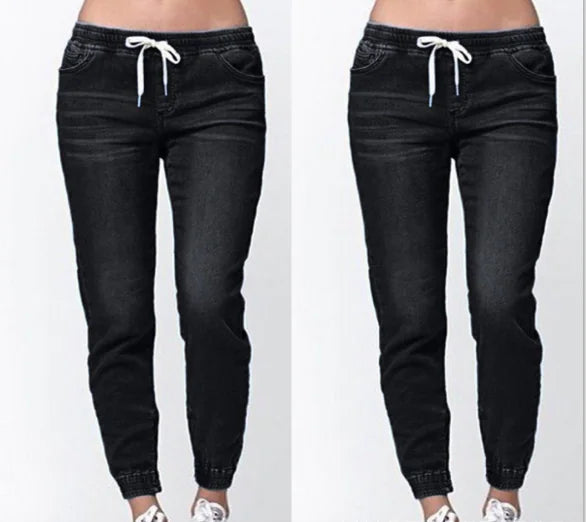 Women's Light Wash Denim Jogger Pants with Drawstring Waist - Image 14