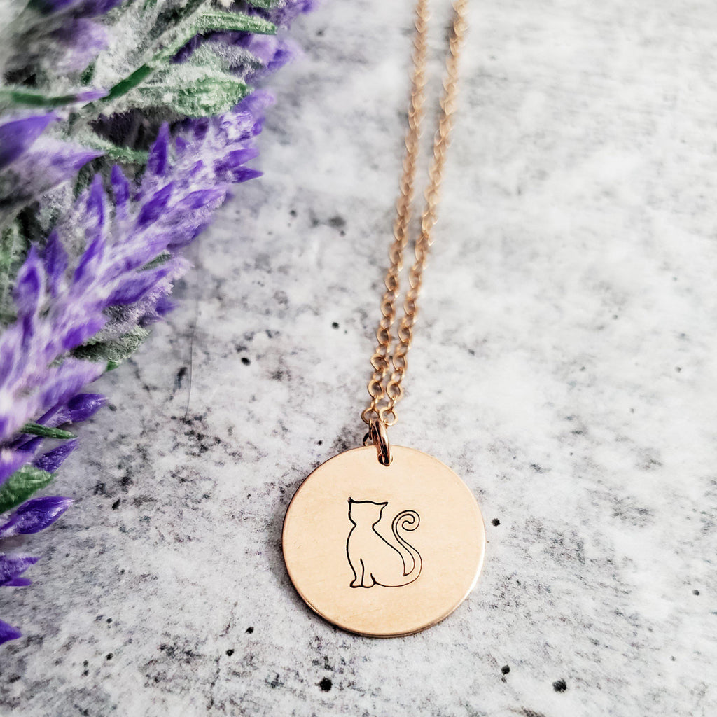 Cat Silhouette Disc Necklace