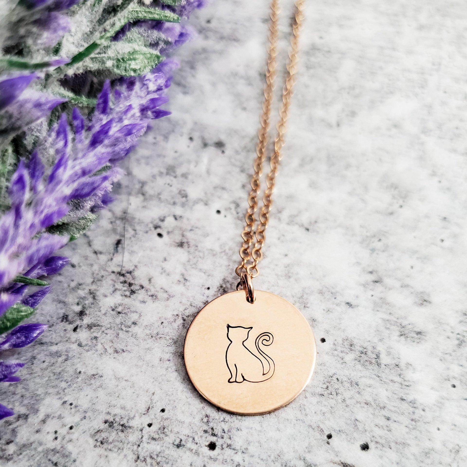 Cat Silhouette Disc Necklace
