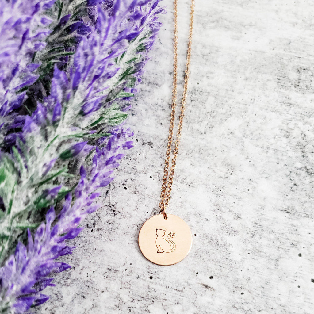 Cat Silhouette Disc Necklace