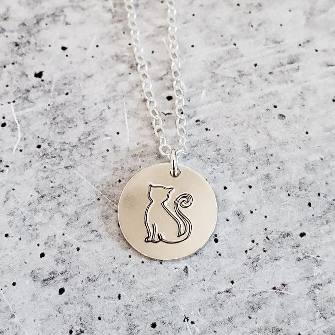 Cat Silhouette Disc Necklace