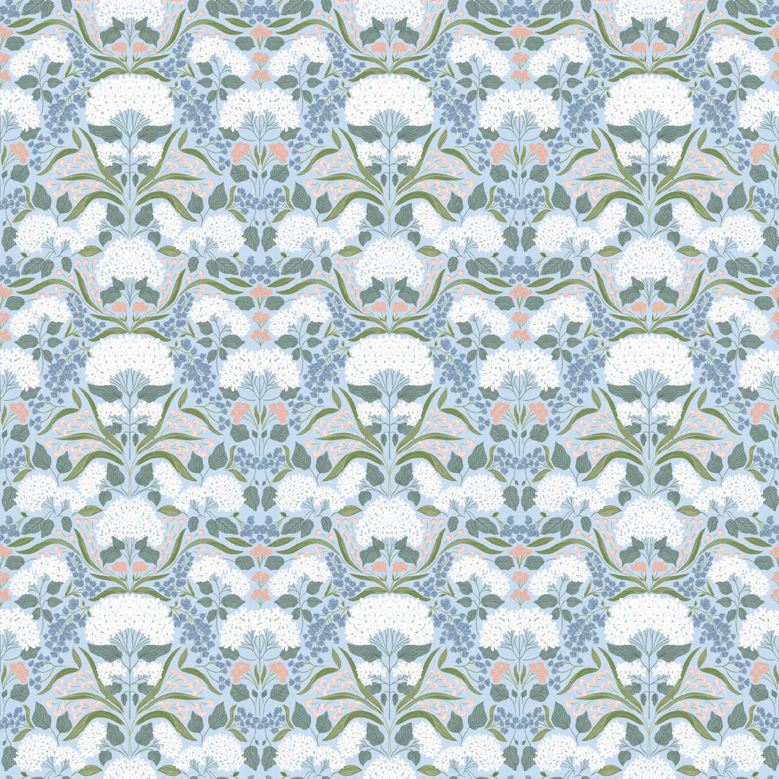Catherine Floral Wallpaper in White, Blue, Green and Pink