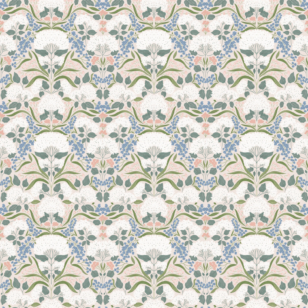 Catherine Floral Wallpaper in White, Blue, Green and Pink