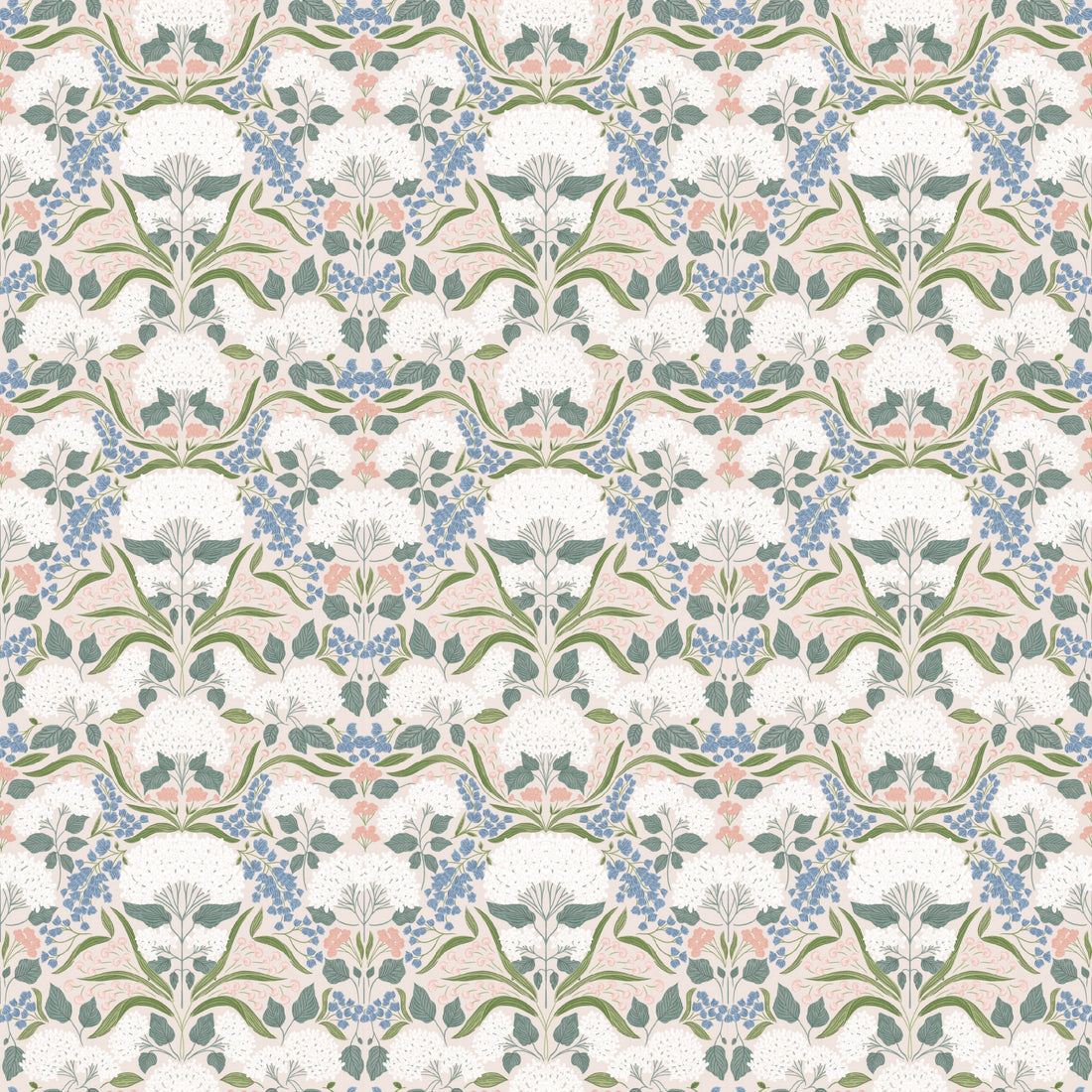 Catherine Floral Wallpaper in White, Blue, Green and Pink