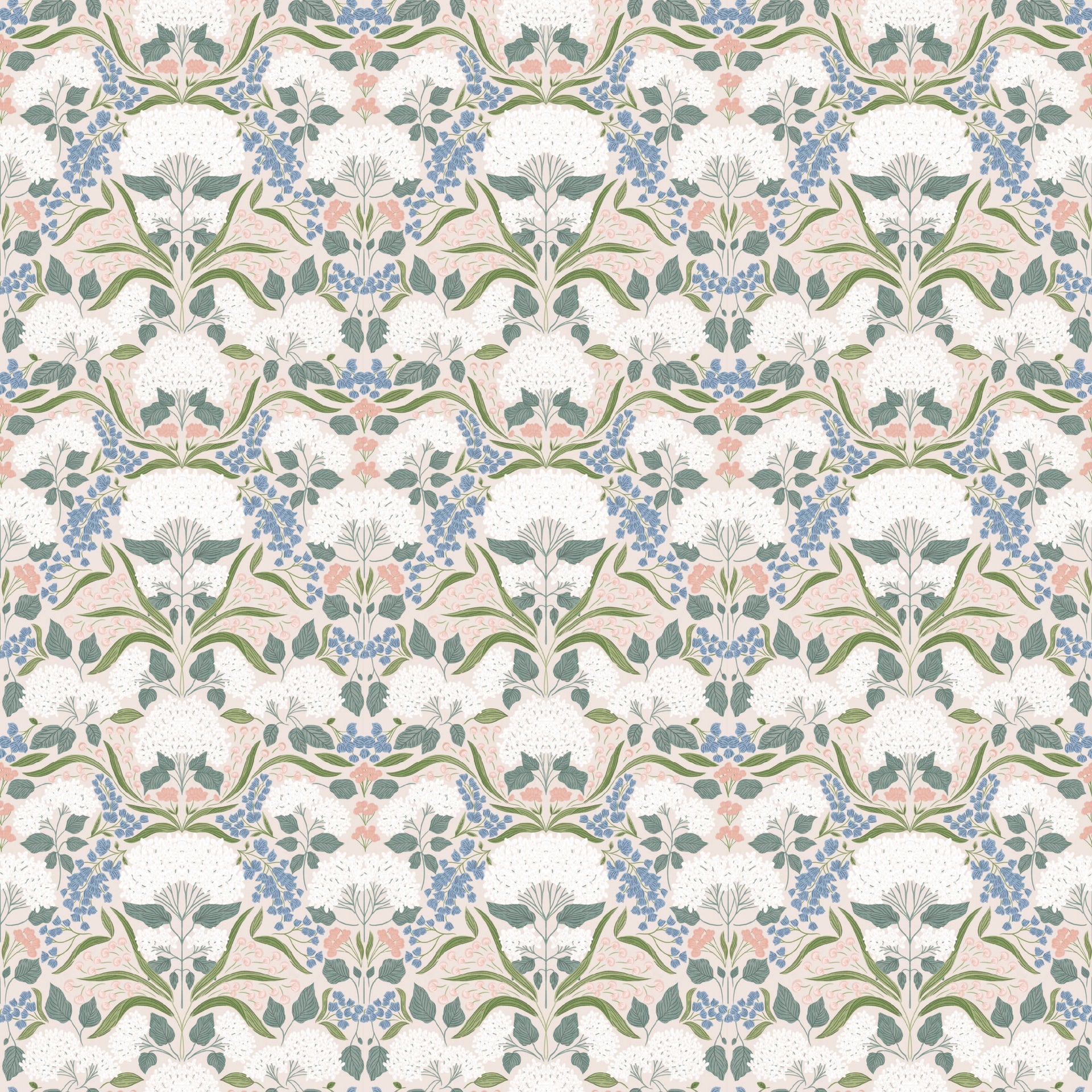 Catherine Floral Wallpaper in White, Blue, Green and Pink