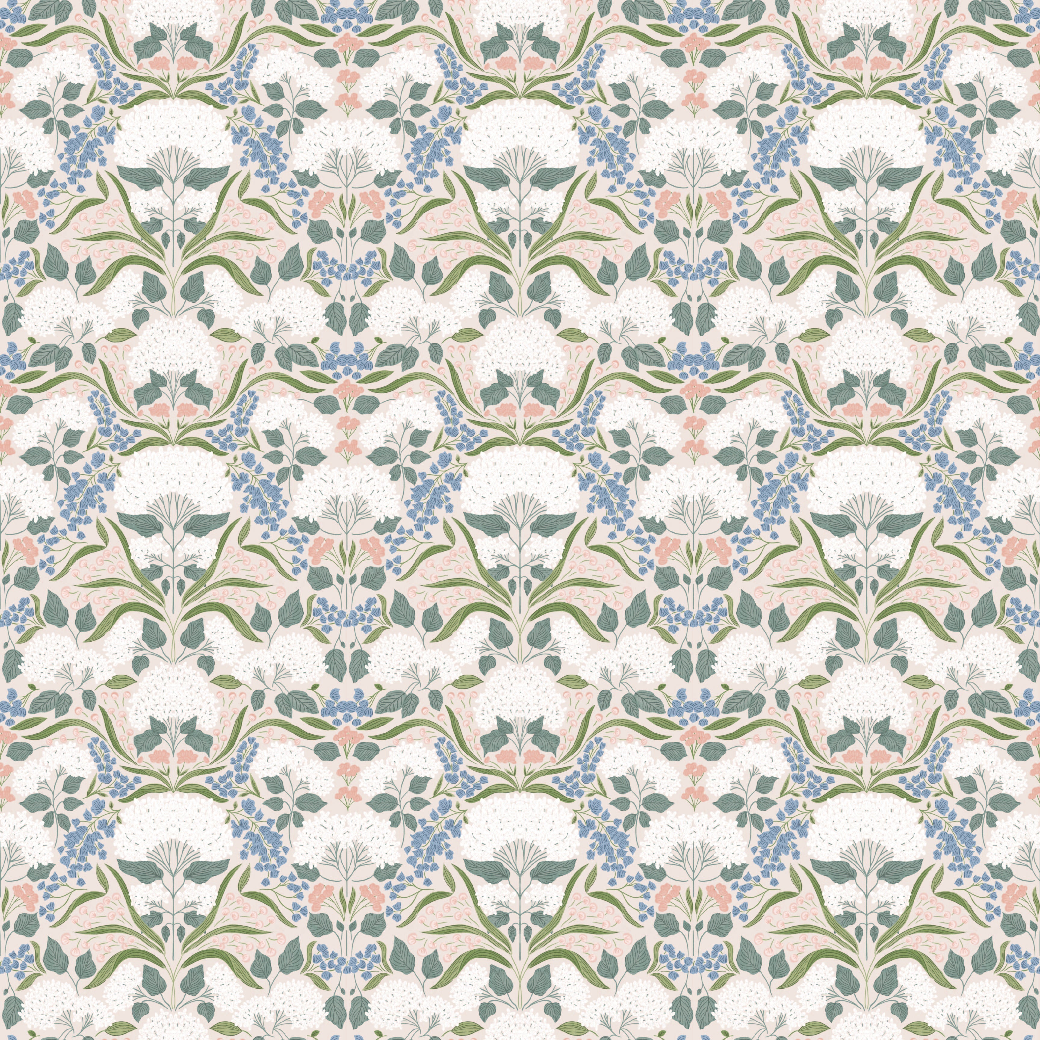 Catherine Floral Wallpaper in White, Blue, Green and Pink