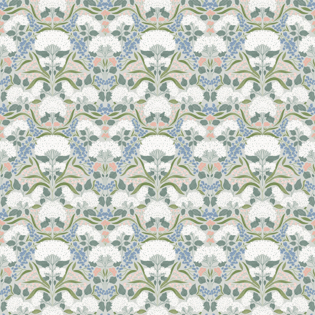 Catherine Floral Wallpaper in White, Blue, Green and Pink