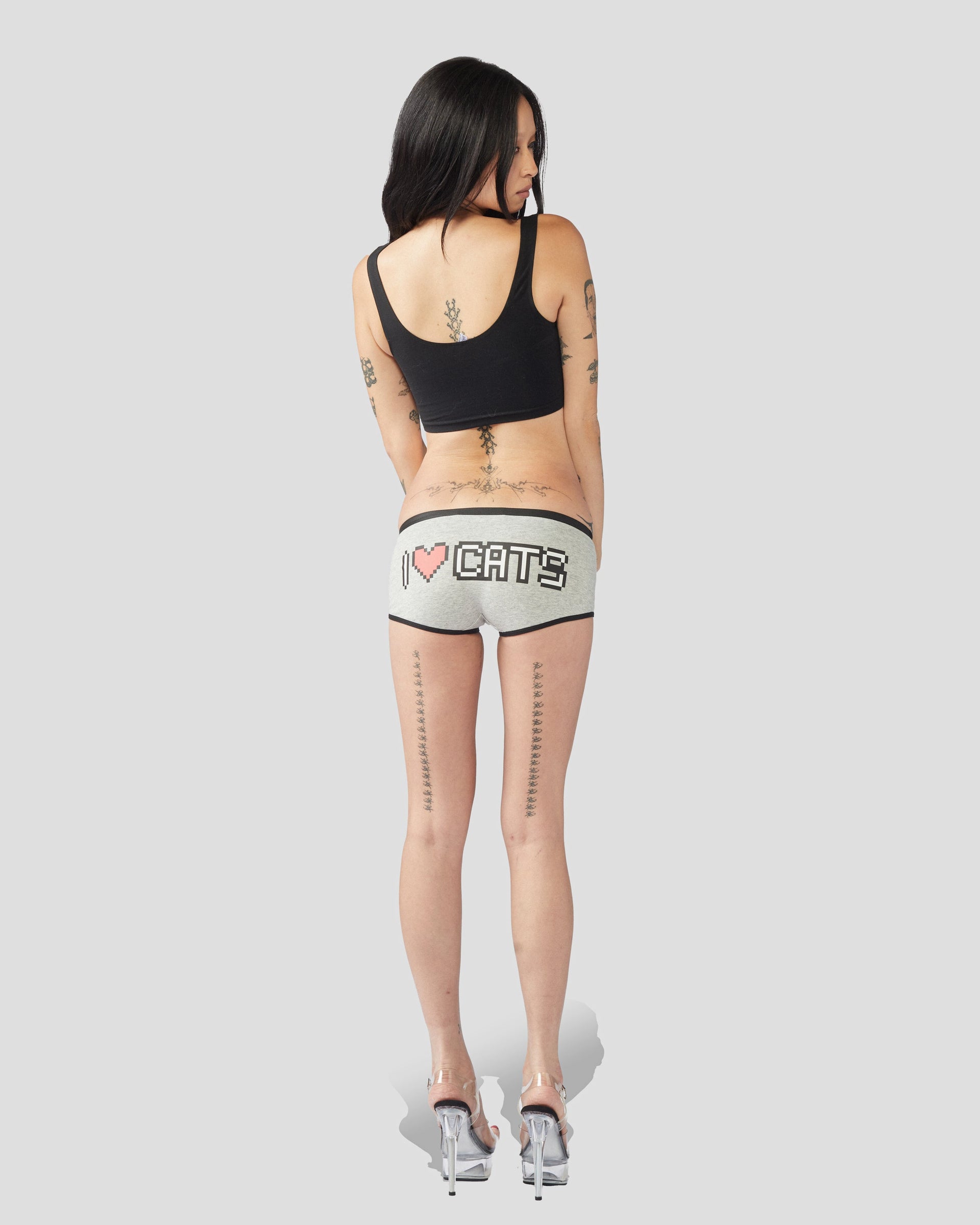 I ♥ Cats Boyshorts in Grey and Black Knit