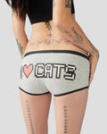I Heart Cats boyshorts in black and grey knit with signature feline design.