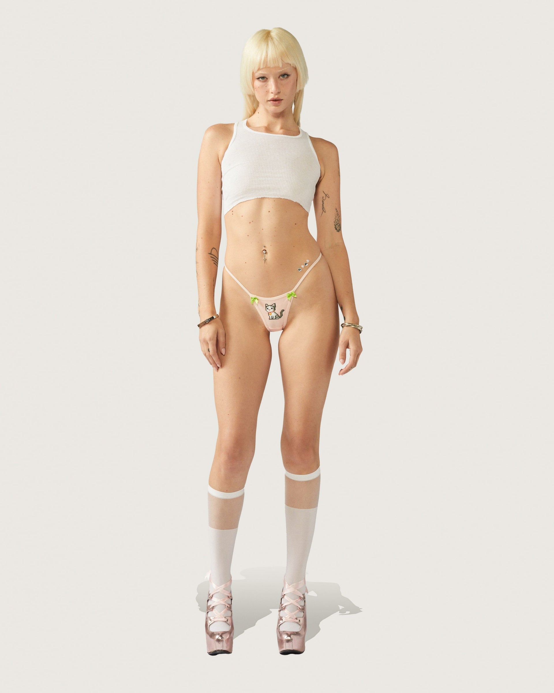 Felix Pixel Kitten G-String - Pastel Pink Y2K Kawaii Panties
