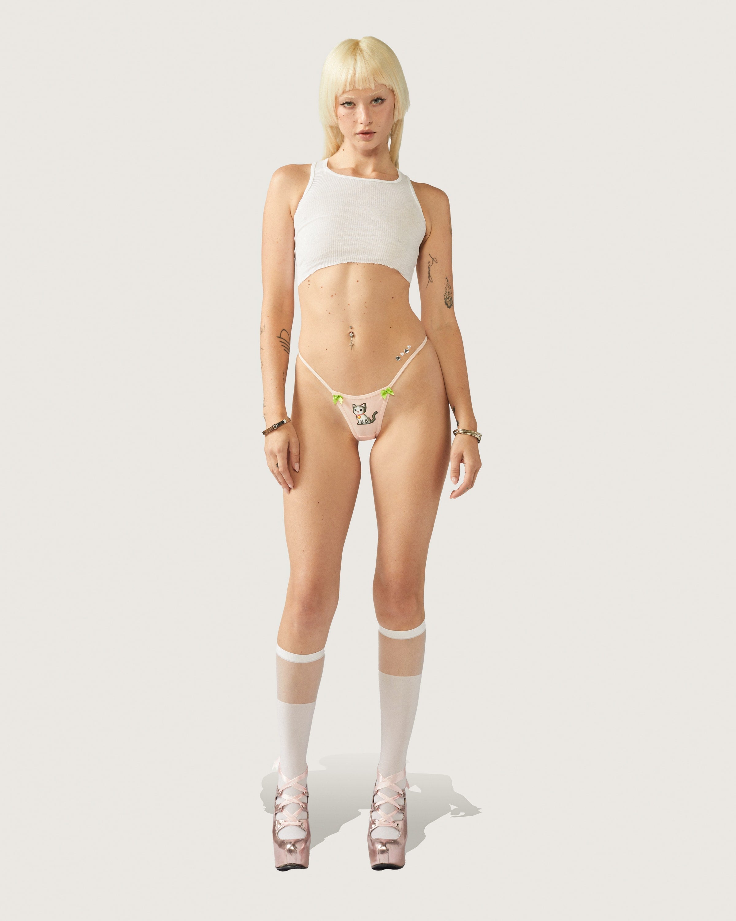 Felix Pixel Kitten G-String - Pastel Pink Y2K Kawaii Panties