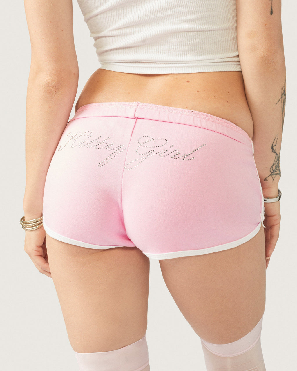 Kitty Girl Booty Shorts Y2K Low Rise Pastel Pink White Trim