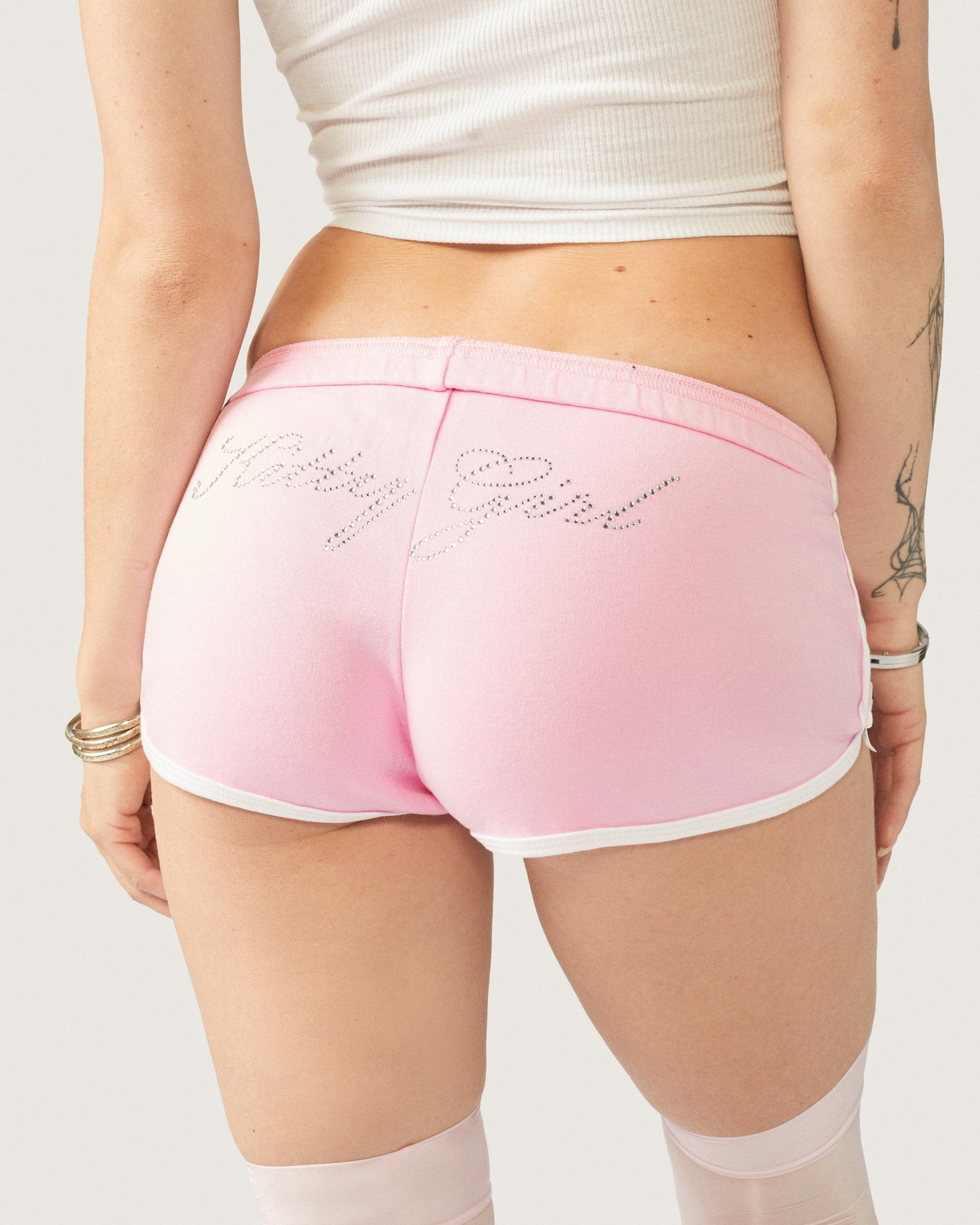 Kitty Girl Booty Shorts Y2K Low Rise Pastel Pink White Trim