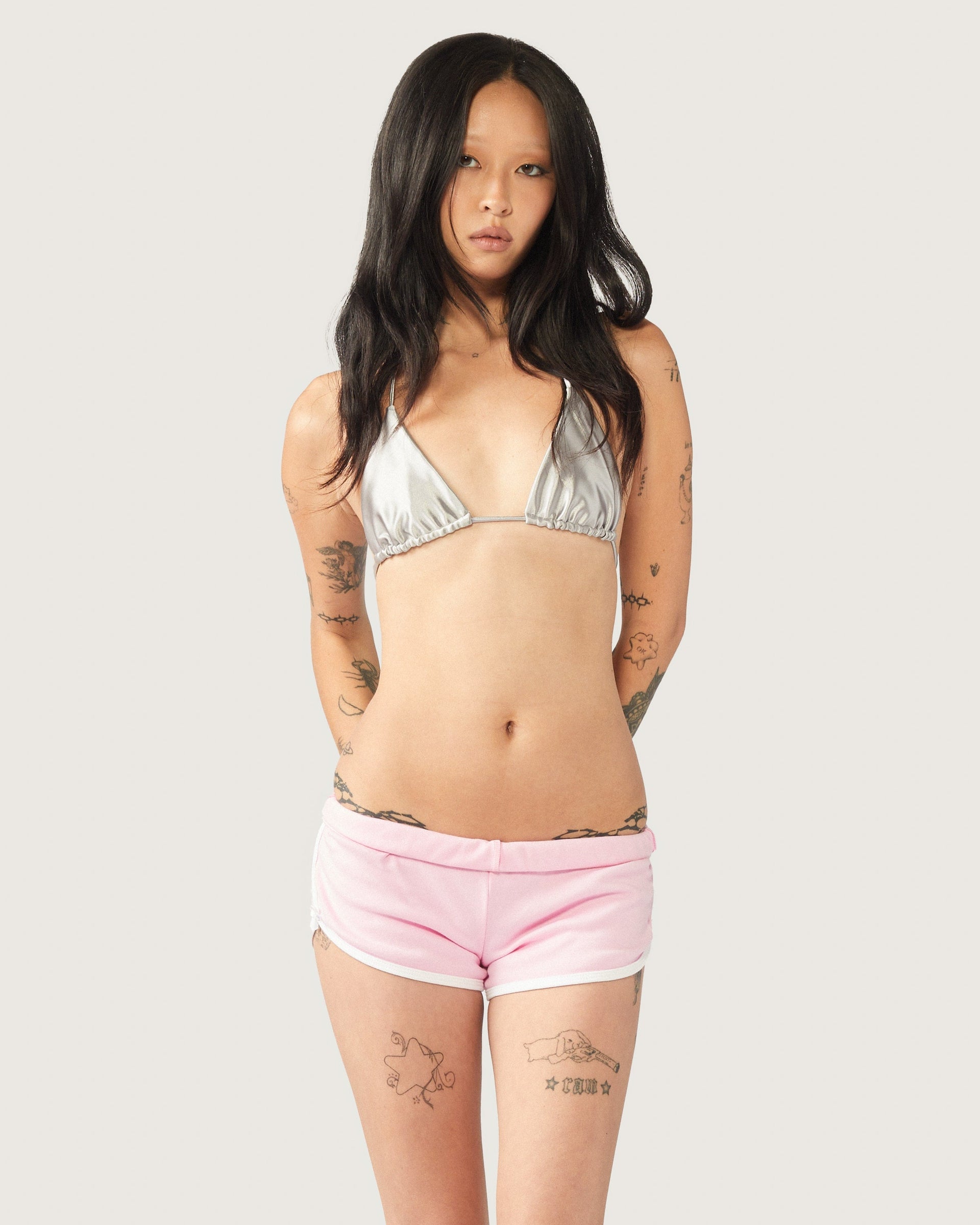Kitty Girl Booty Shorts Y2K Low Rise Pastel Pink White Trim