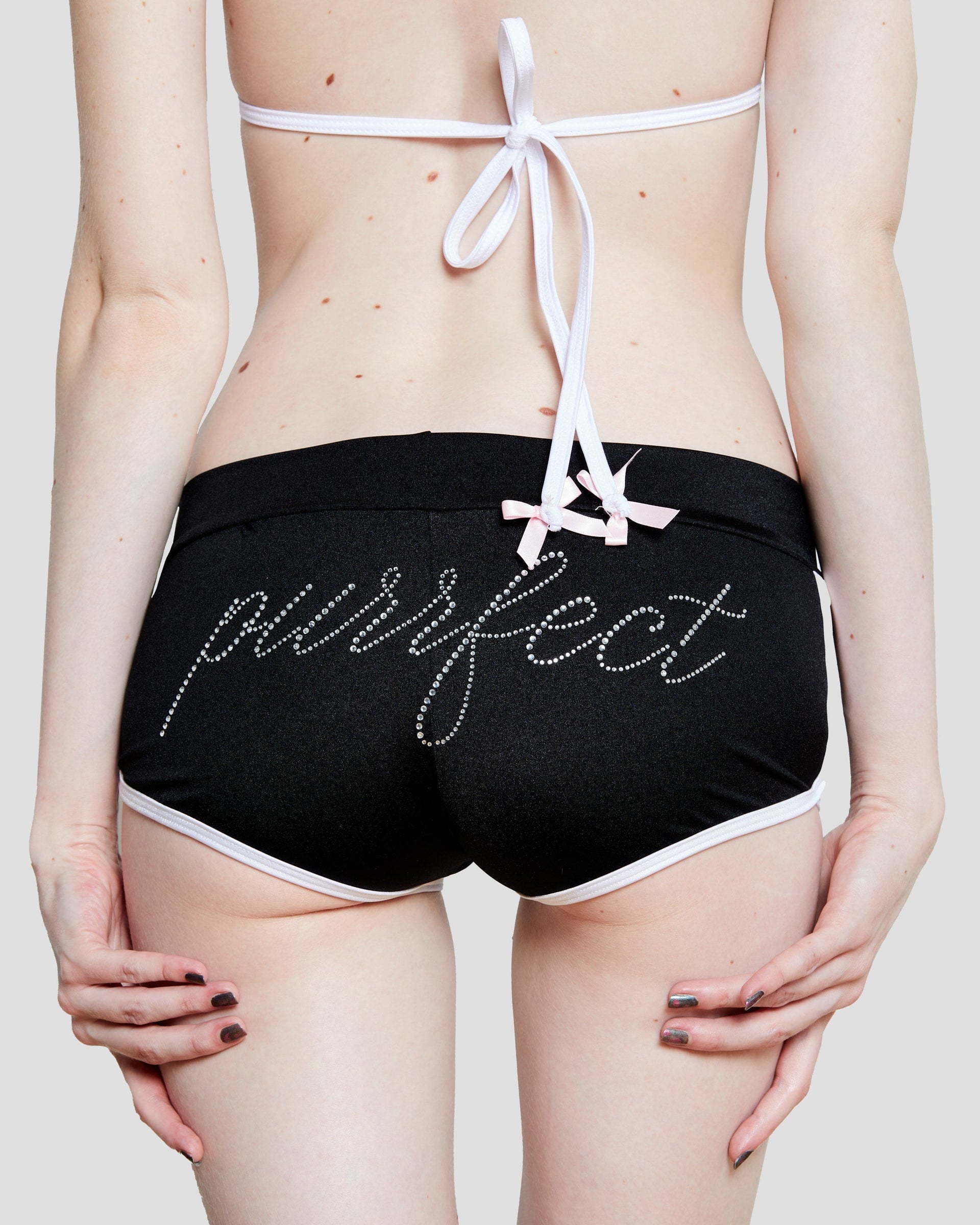 Flirty Purrfect Booty Shorts: Rhinestone Athletic Bodycon Shorts