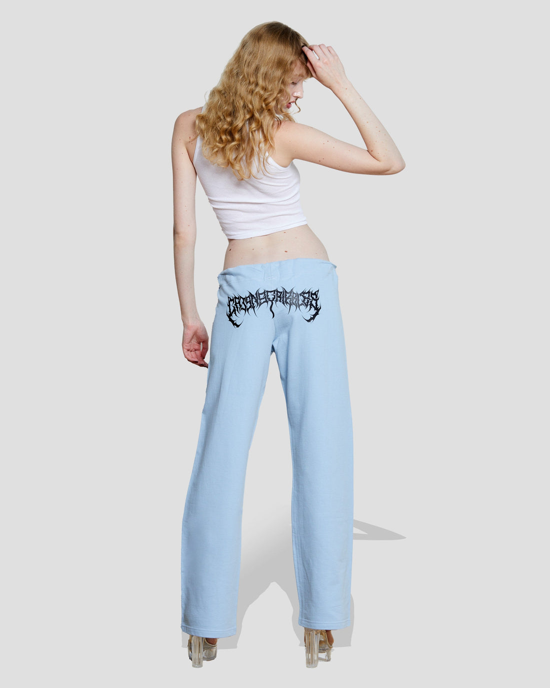 Cowbear Cutie Pants: Pastel Blue Wide-Leg Embroidered Sweats