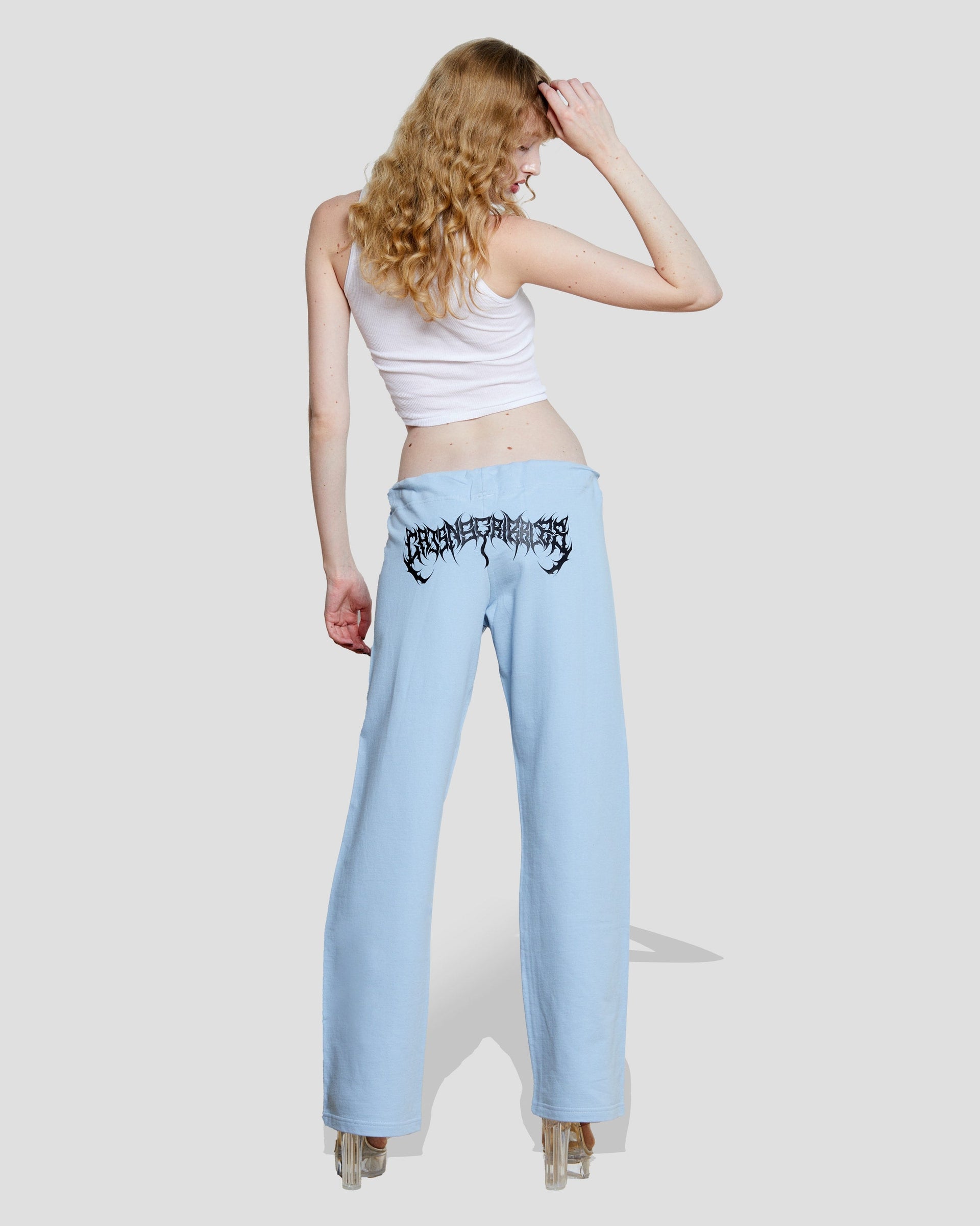 Cowbear Cutie Pants: Pastel Blue Wide-Leg Embroidered Sweats
