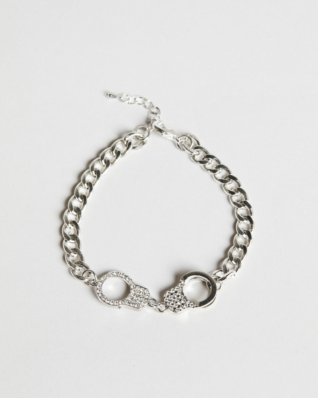 Chained Desire silver anklet with delicate handcuff design and crystal stone accents