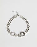 Chained Desire silver anklet with delicate handcuff design and crystal stone accents