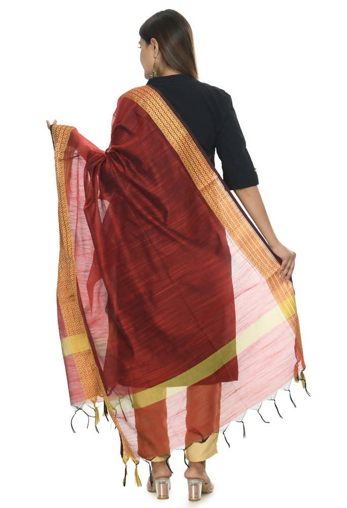 Maroon Handloom Cotton Dupatta for Traditional Style