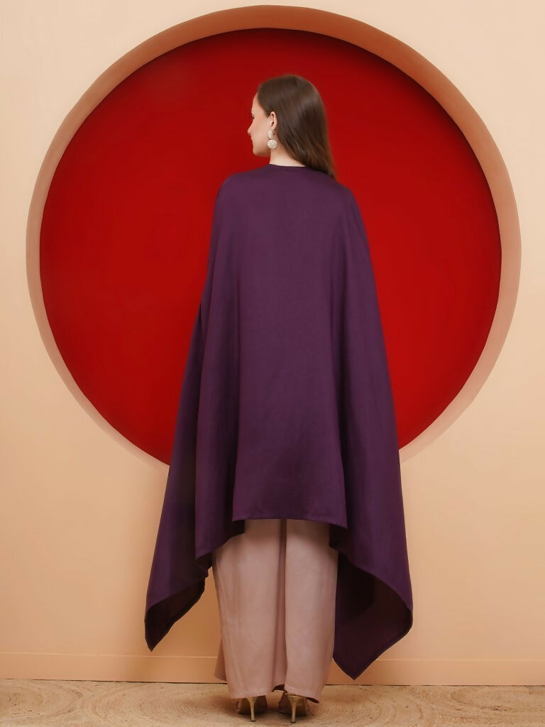 Purple and Rose Gold 3-Piece Skirt Set with Elegant Cape