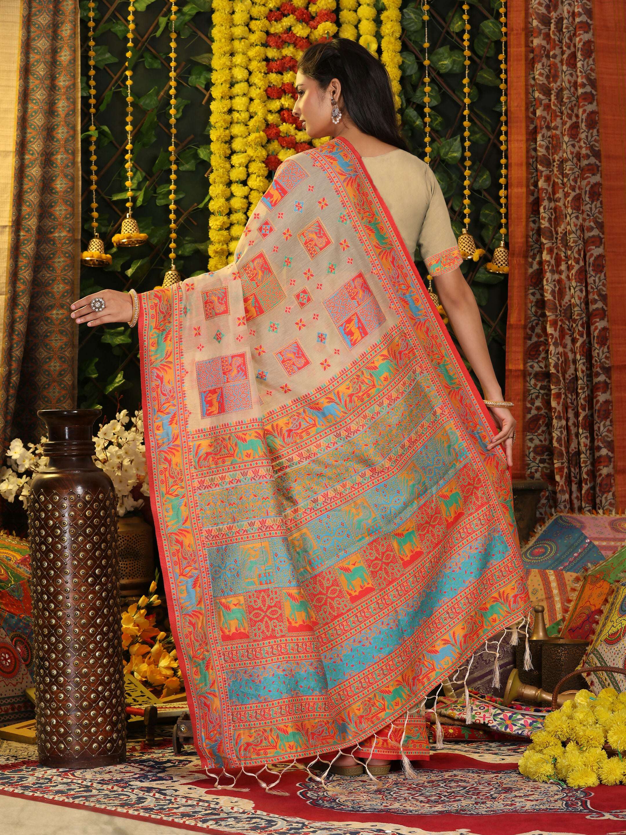 Off White Linen Cotton Saree with Matching Blouse Piece