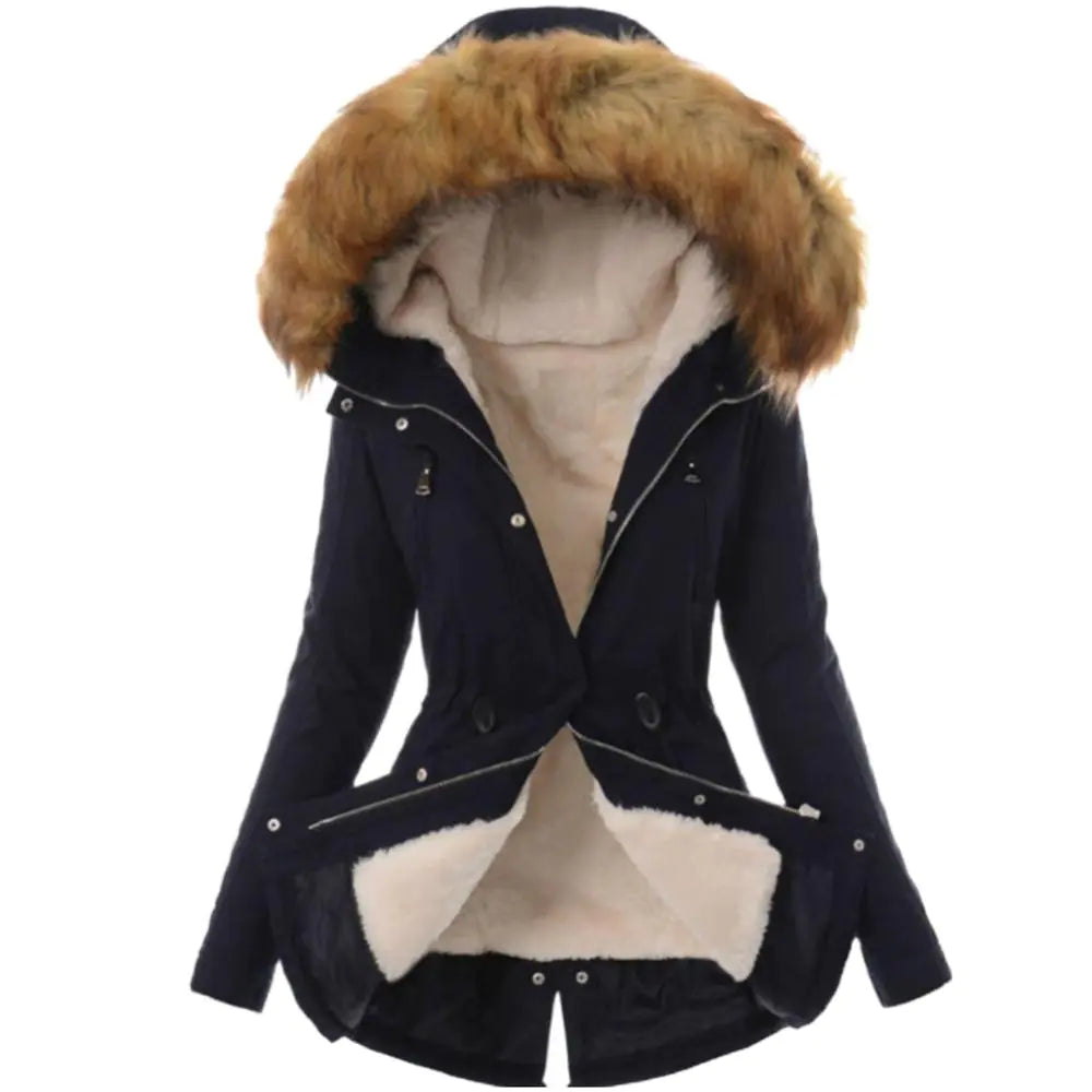 Casual Long Cotton Puffer Coat with Faux Fur Hood
