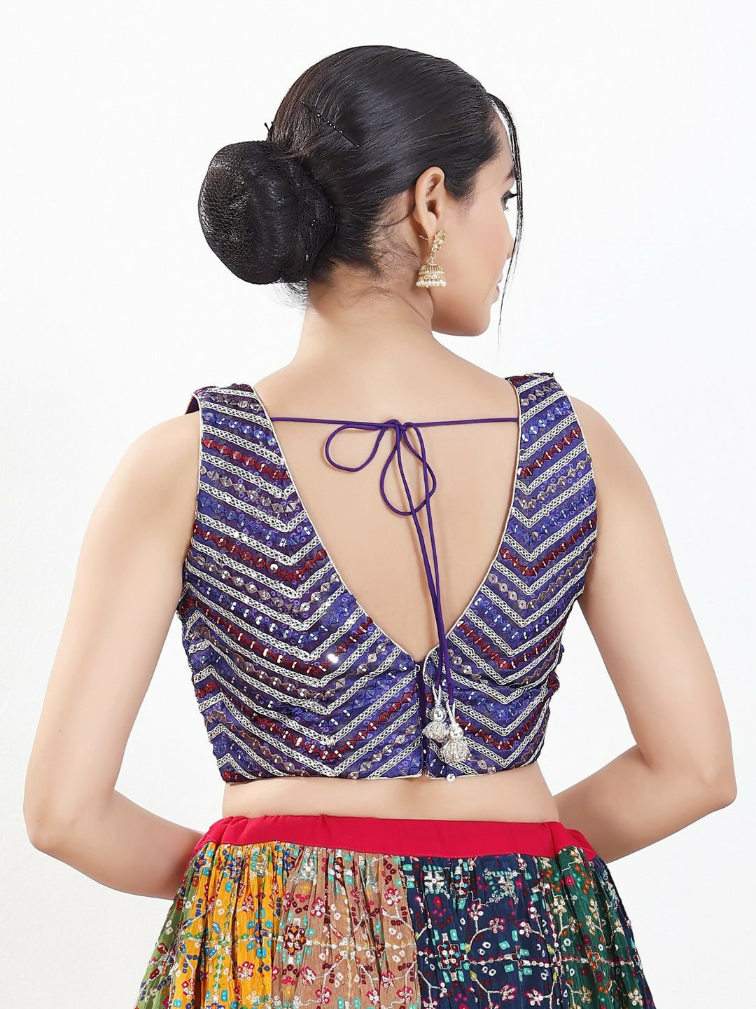 Joban Fashion Purple Silk Padded Blouse With V Neck Sleeveless